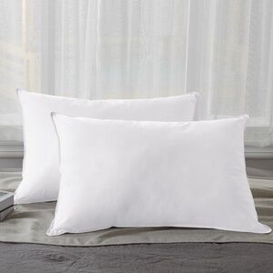 Unikome 2 Pack White Goose Down Feather Pillows in White Cotton Fabric, Standard